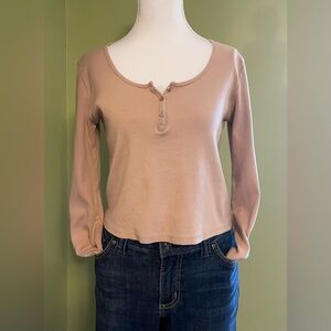 Topshop Long-Sleeve Henley in Dusty Rose